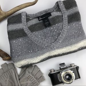 Lane Bryant Striped Silver Sequined Knit Sweater